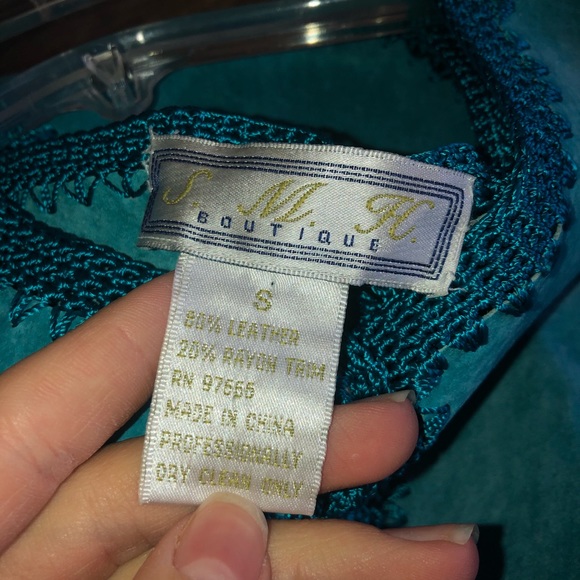 SMH BOUTIQUE LEATHER JACKET BOHO CROCHET SZ S - Picture 6 of 8